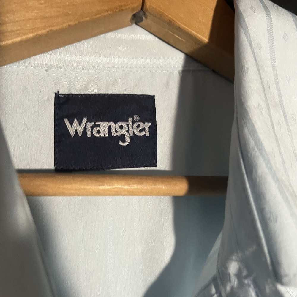 Wrangler Pearl Snap Shirt Mens 2XL Blue Dobby Striped Sport Rockabilly Rodeo (c9 - Picture 10 of 10